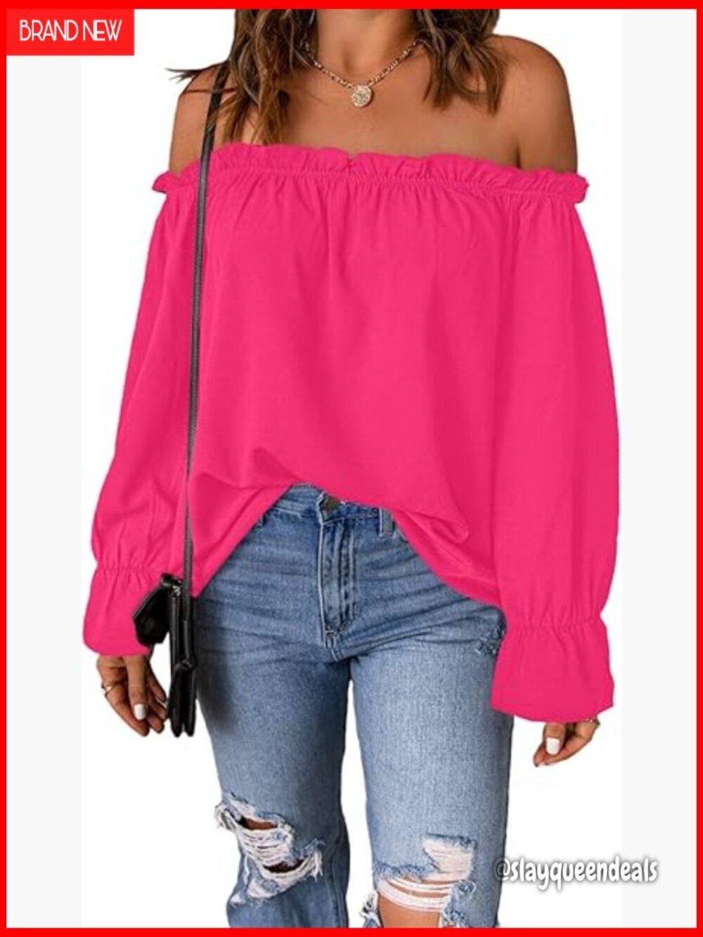 Off Shoulder Ruffle Blouse Long Sleeve Chiffon Loose Fit Casual Top